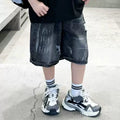 Boys Summer Fashion Ripped Denim Shorts 5-14 Years Kids Cool Big Pocket Cargo Pants Teen Casual Loose Knee-Length Sweatpants