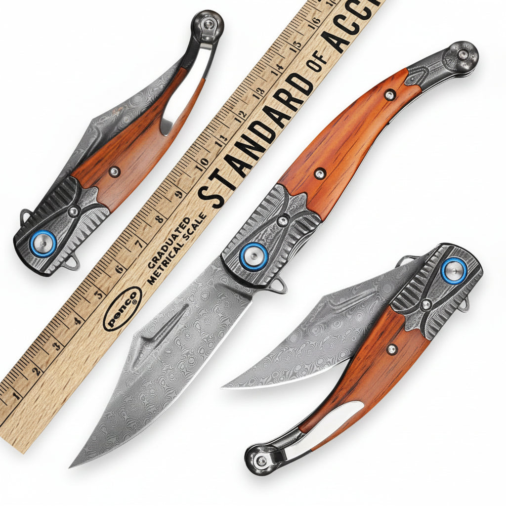 Damascus Steel Folding Knife – Outdoor Hunting & Survival Pocket Knife for Men | EDC Multi Tool