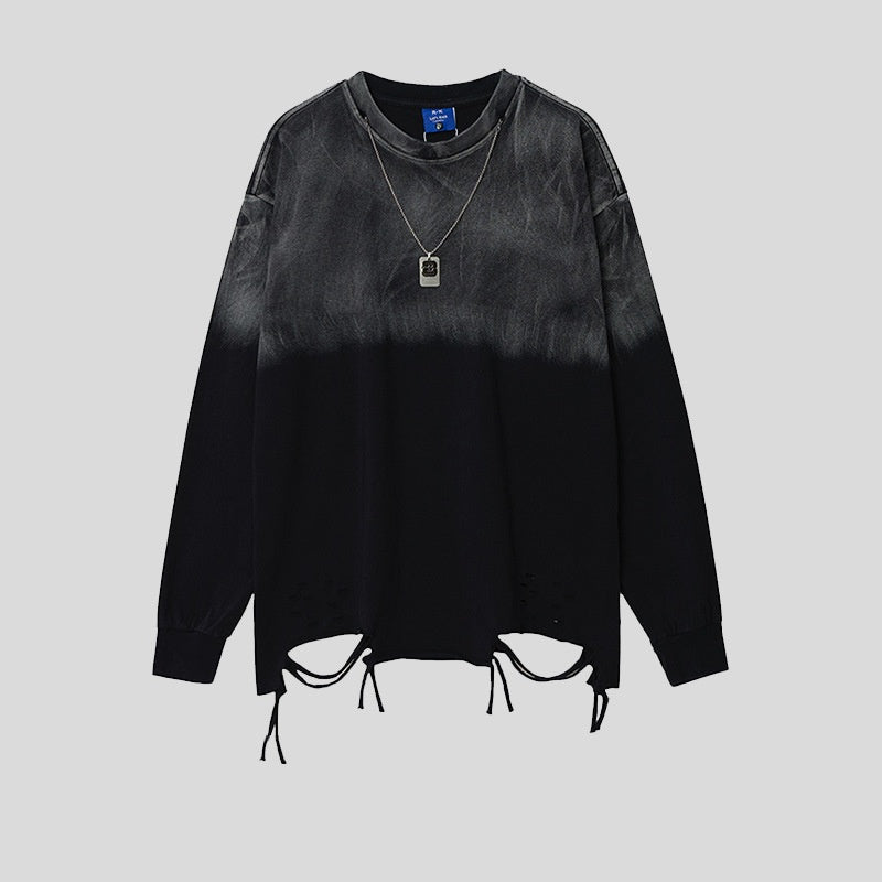 Handsome Washed-look Ombre Necklace Loose-fit Bottoming Shirt Top