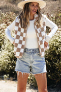 Mindi Checkered Sherpa Collared Jacket Vest