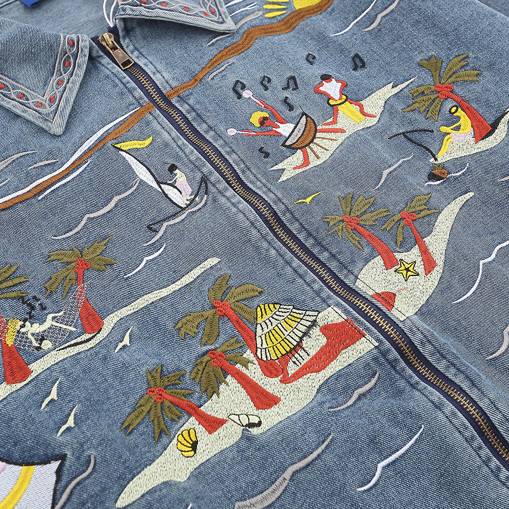Punk Retro Cartoon Embroidered Denim Jacket