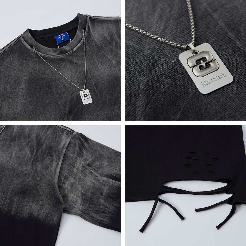 Handsome Washed-look Ombre Necklace Loose-fit Bottoming Shirt Top