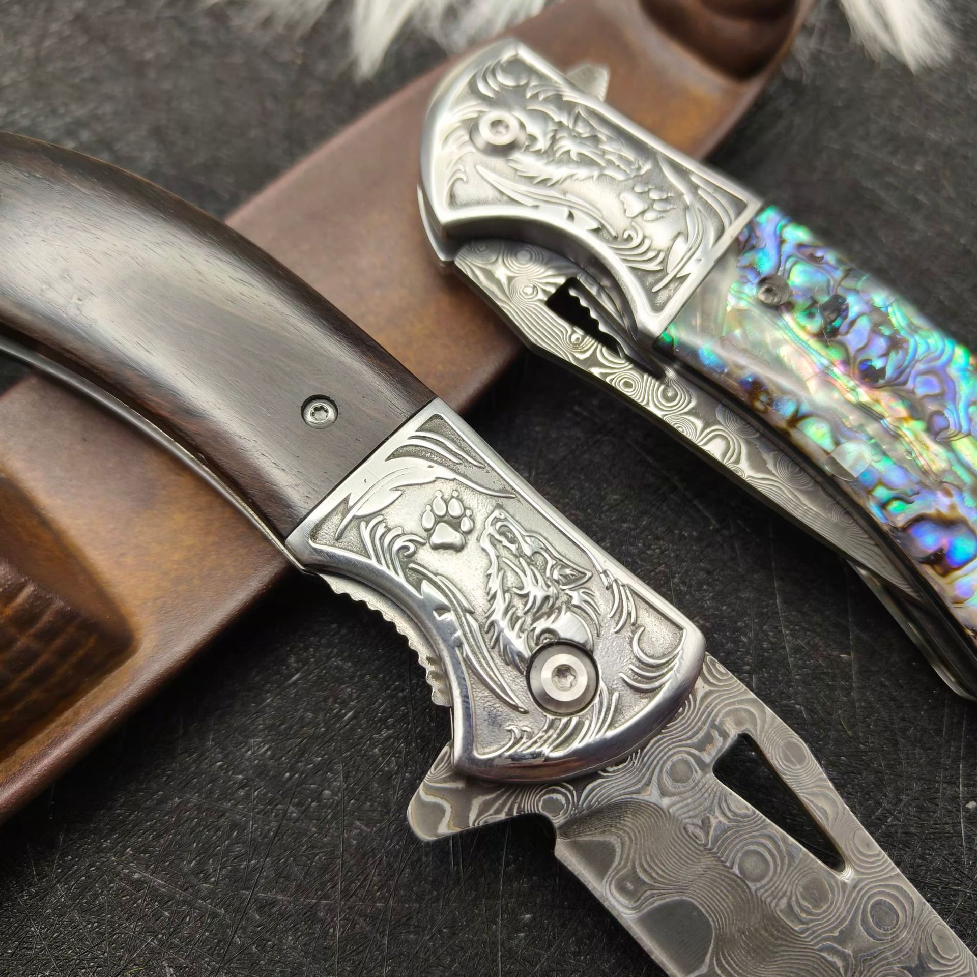 Damascus Steel Outdoor Folding Knife Portable Fruit Knife Sharp