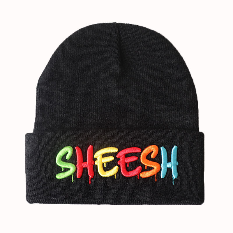 Embroidered SHEESH Knitted Hat Warm Woolen