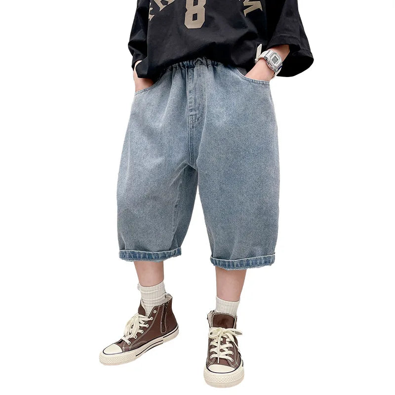 Boys Denim Shorts Summer Tween Children's Loose Teen Five-Quarter Pants High Quality Boys Clothes Short Jeans 5-14 Years