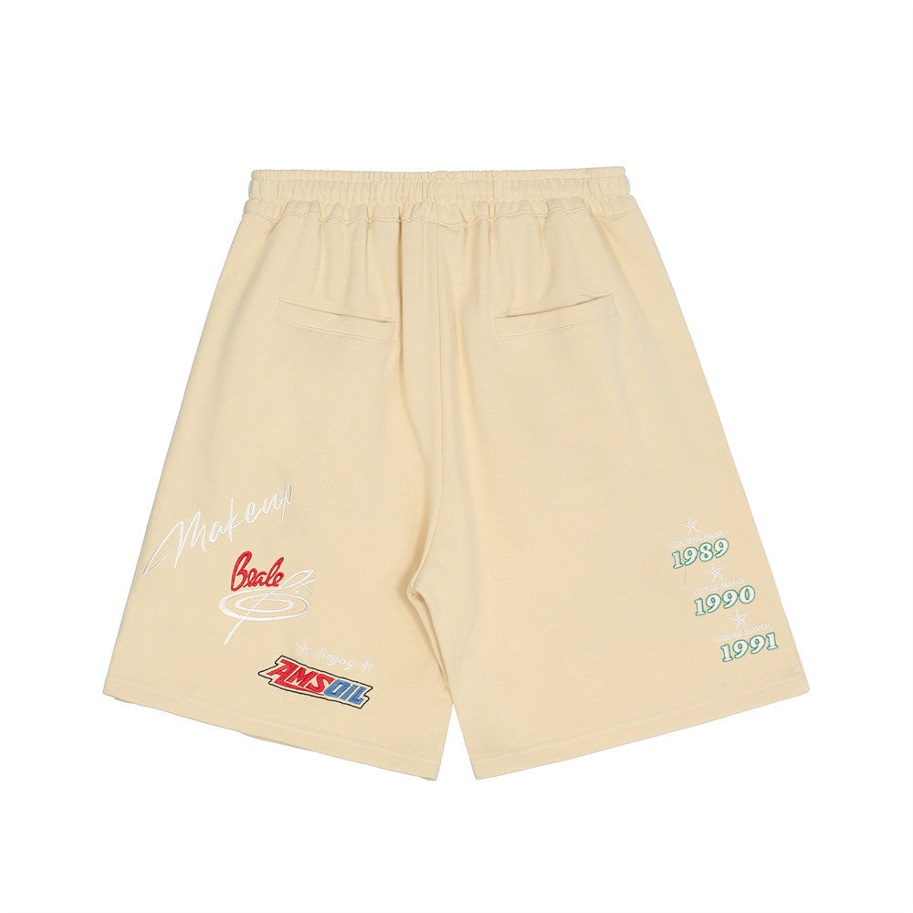 Flame Embroidered Letters Casual Shorts