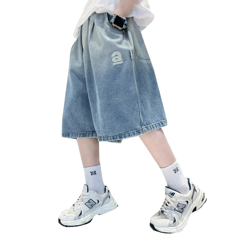 Boys Loose Fit Gradient Summer Shorts Teens Child Casual Knee-Length Jeans Pants 5 7 9 11 13 14 Y Classic Kids Denim Shorts