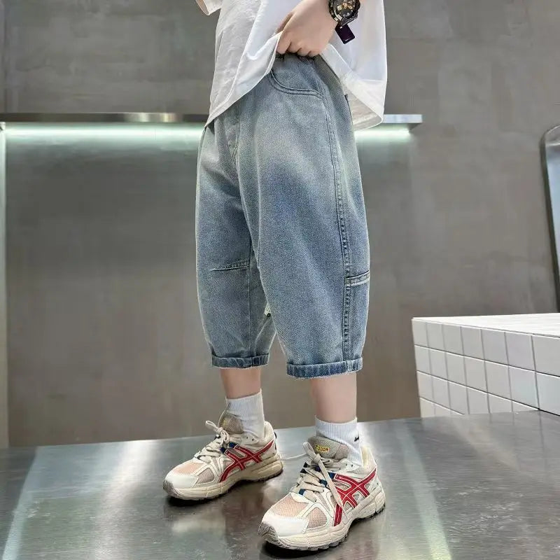 New Fashion Kids Denim Shorts For Boys Summer Hot Sale Cartoon Capris Jeans Teens Children Casual Shorts Bottom Mid-Calf Pants