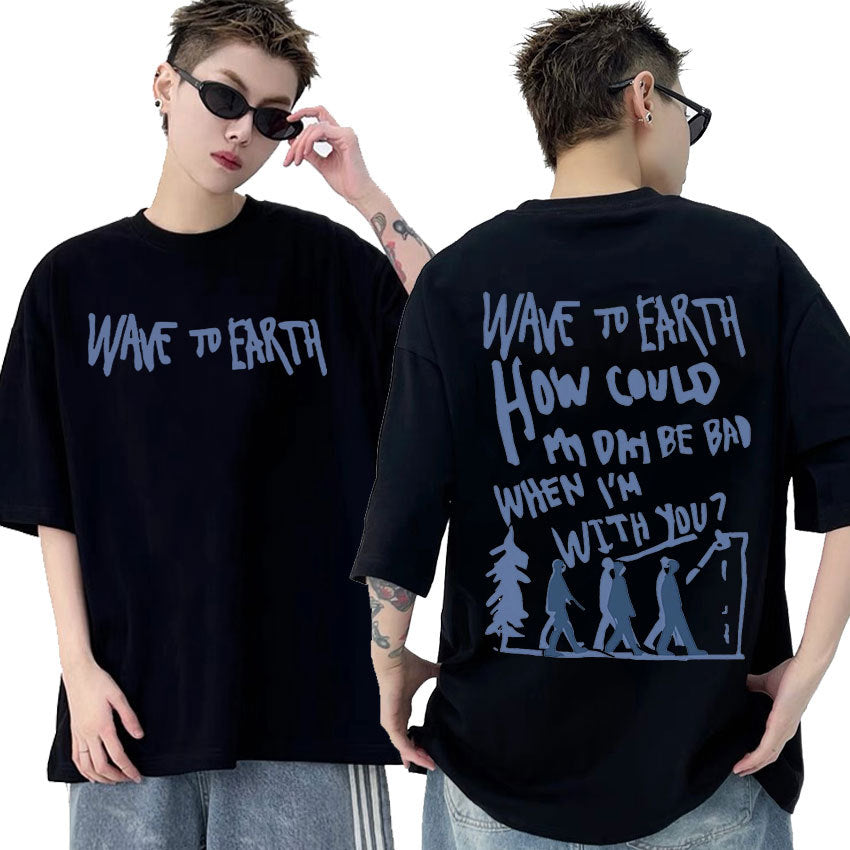 Retro Wave Earth Music Album Print T-Shirt