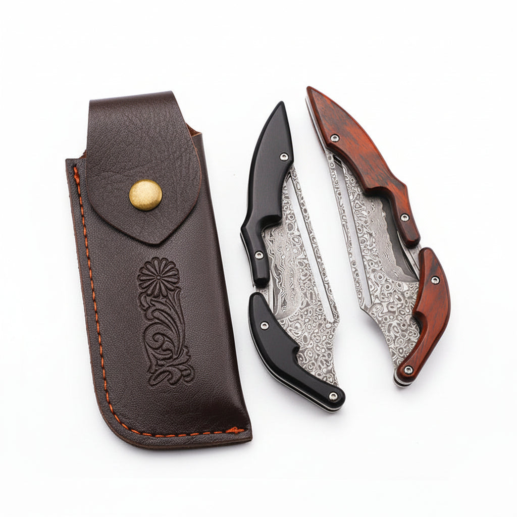 Damascus Steel Folding Knife – High Hardness Self-Defense Pocket Knife for Men | EDC Survival Knife