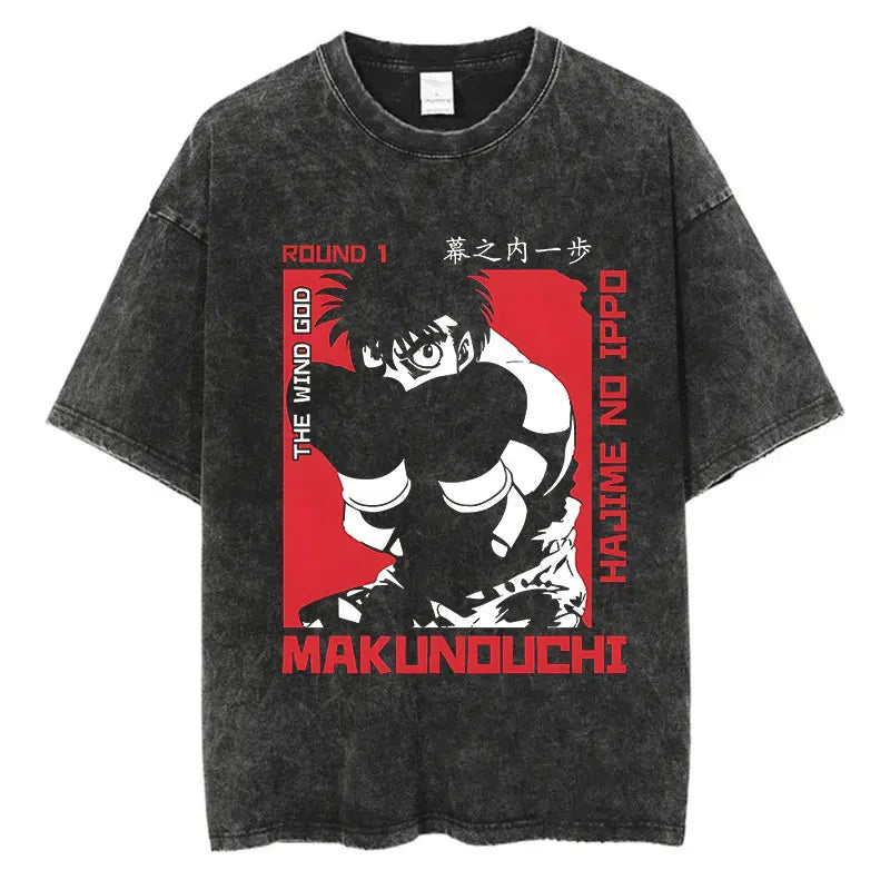 Vintage Cotton Washed T-Shirt Anime Hajime No Ippo Kamogawa Boxing Gym Loose T Shirts Men Women Y2K Hip Hop Summer Top Tee