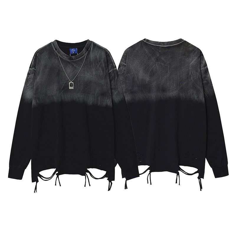 Handsome Washed-look Ombre Necklace Loose-fit Bottoming Shirt Top