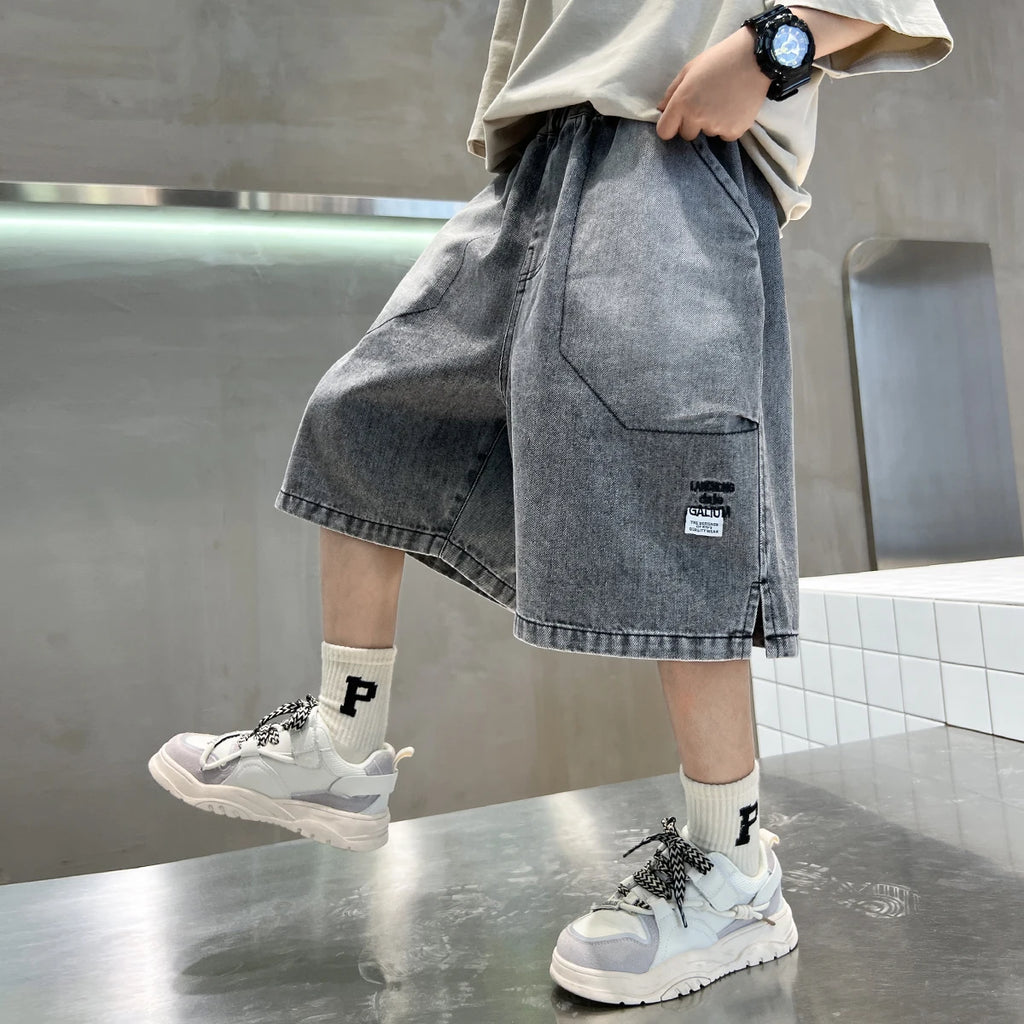 Kids Vintage Capris Denim Pants Teens Child Loose Style Knee Length Jeans 5-14Y 2025 Tween Boy Casual Denim Shorts for Summer