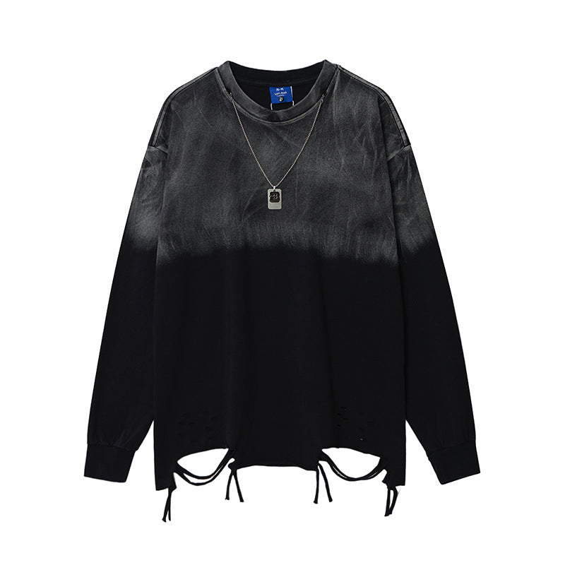 Handsome Washed-look Ombre Necklace Loose-fit Bottoming Shirt Top
