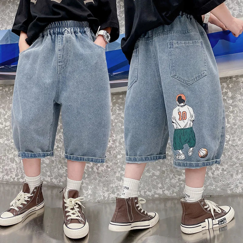 Boys Denim Shorts Summer Tween Children's Loose Teen Five-Quarter Pants High Quality Boys Clothes Short Jeans 5-14 Years