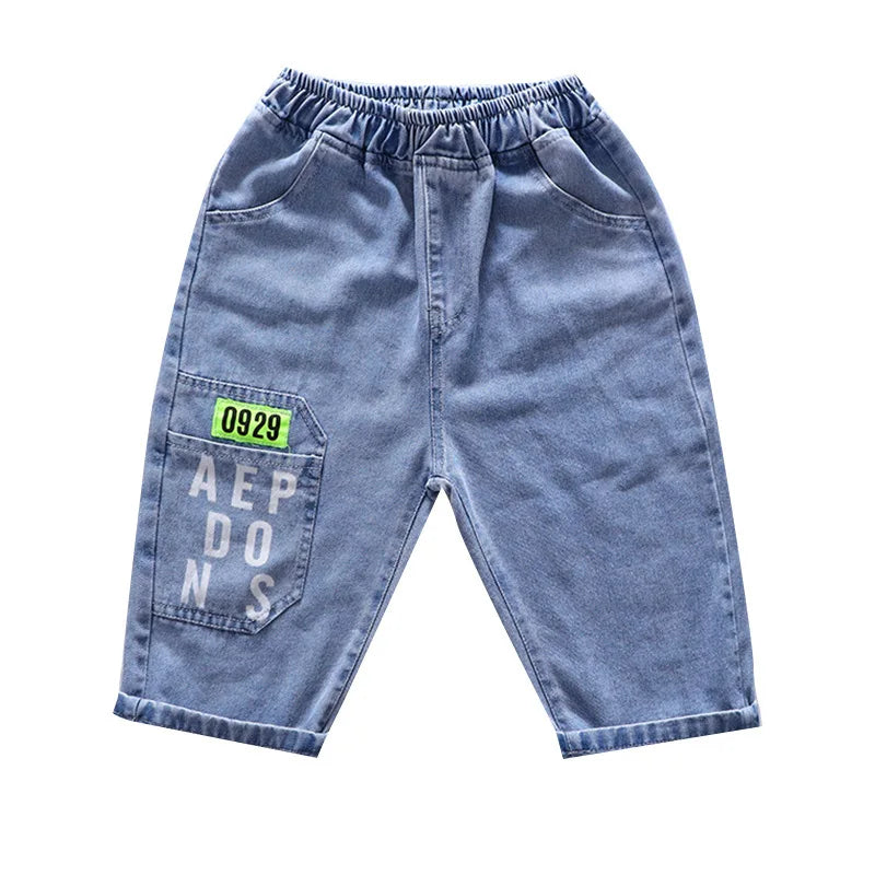 Teen Children's Shorts 2025 Summer New Kids Denim pants thin pants large children loose Boys with five Quarter pants 4-15Years