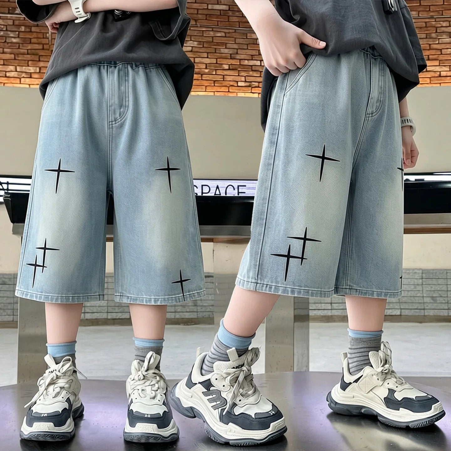 New Summer Teen Boys Shorts Jeans Fashion Letter Print Short Denim Pants For 5-14 Years Kids Children Trousers