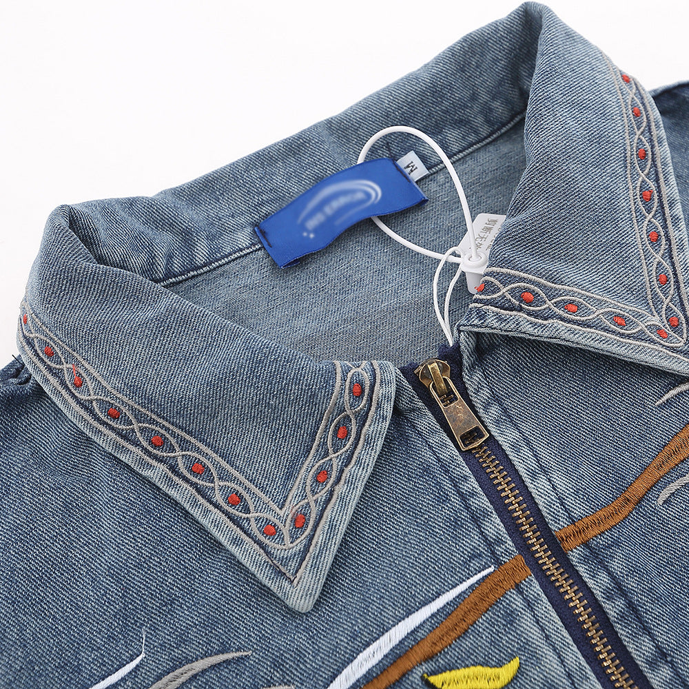 Punk Retro Cartoon Embroidered Denim Jacket