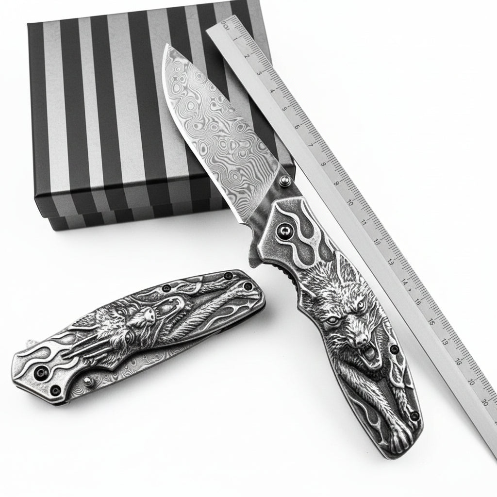 Damascus Steel Folding Knife – Handmade Pocket Knife for Men, EDC & Gift
