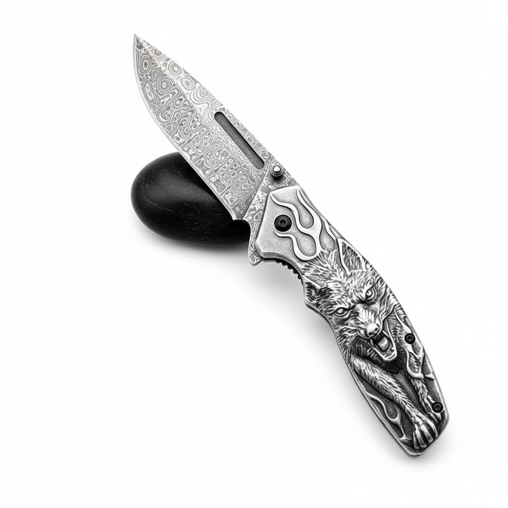 Damascus Steel Folding Knife – Handmade Pocket Knife for Men, EDC & Gift