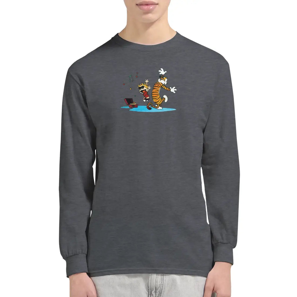 Calvin and Hobbes Dancing with Record Player Long Sleeve Shirt
