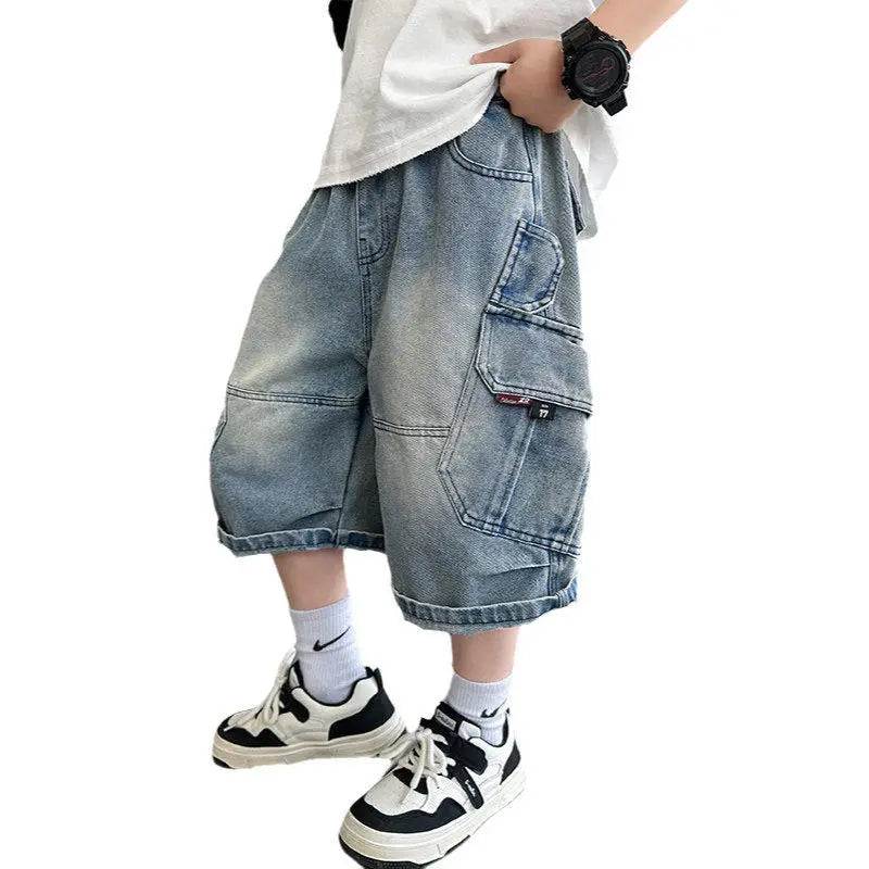 UNITIM Summer Junior Boys Shorts Cotton Letter Print Children Boys Denim Shorts Handsome 3-14Y Kids Boys Shorts Teens Boy Jeans