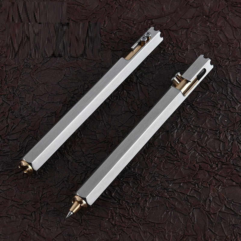 Stainless Steel Hexagonal Bolt Tactical Pen Brass Neutral Business Signature Ballpoint
