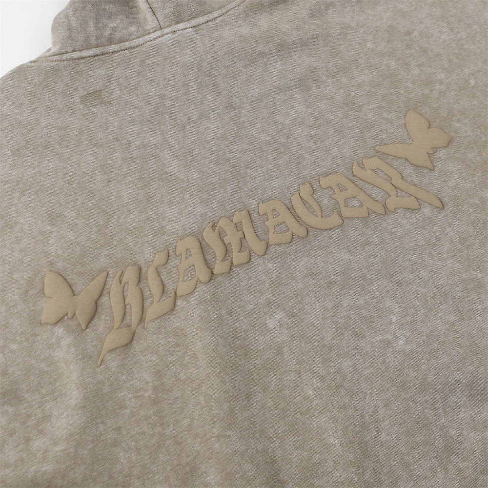 Butterfly Affixed Cloth Embroidered Hooded Sweater Men's Autumn