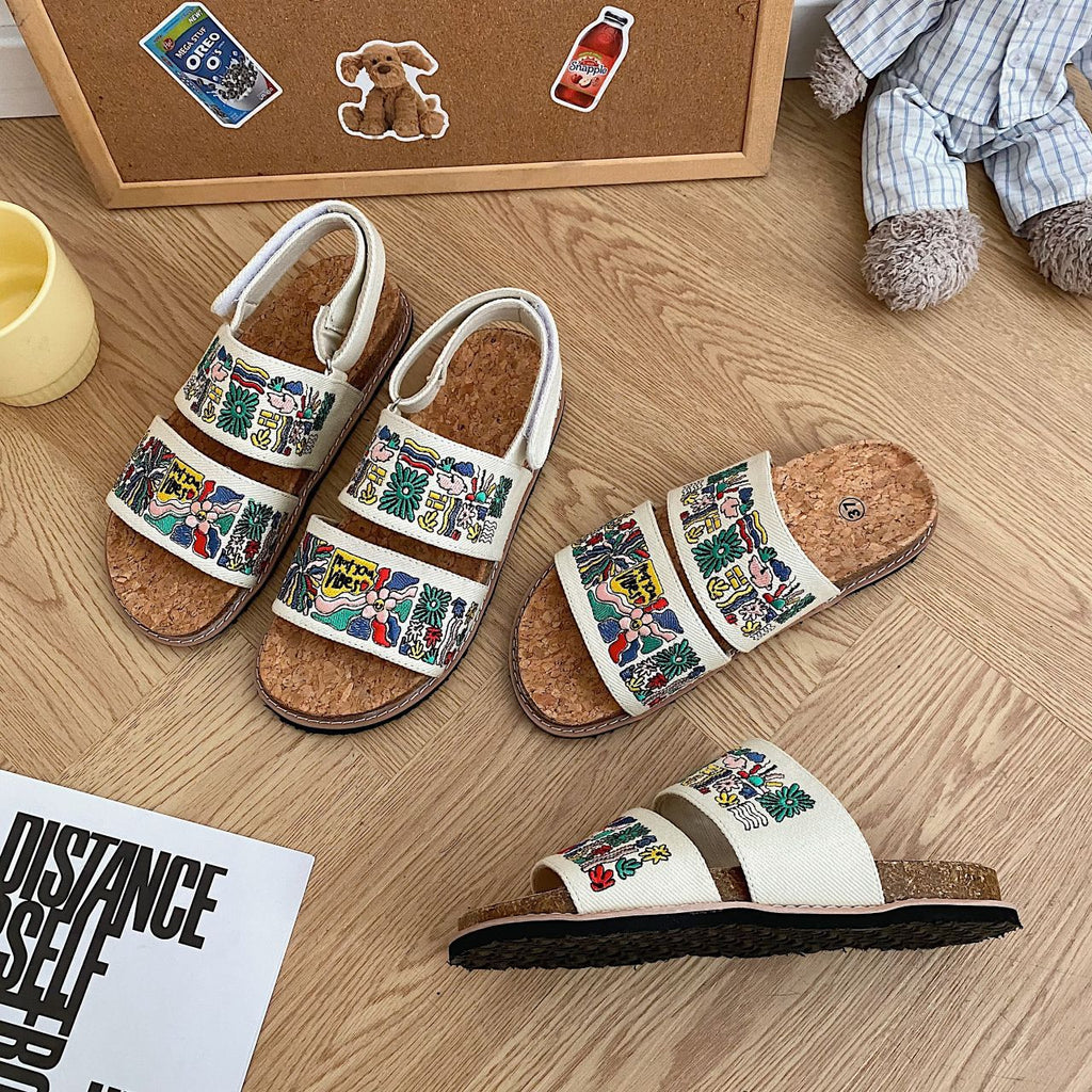 Women's Embroidered Sandals Cork Sole Special-interest Design