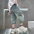 New Kids Designer Summer Capris Shorts For Boys Cartoon Print Denim Shorts Jeans Teens Child Casual Mid-Calf Pants Bottoms 5-14Y