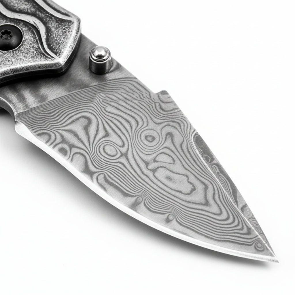 Damascus Steel Folding Knife – Handmade Pocket Knife for Men, EDC & Gift