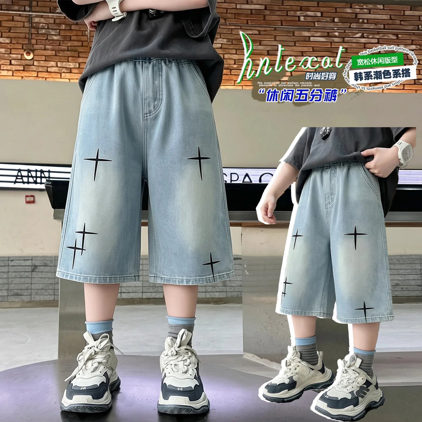 New Summer Teen Boys Shorts Jeans Fashion Letter Print Short Denim Pants For 5-14 Years Kids Children Trousers