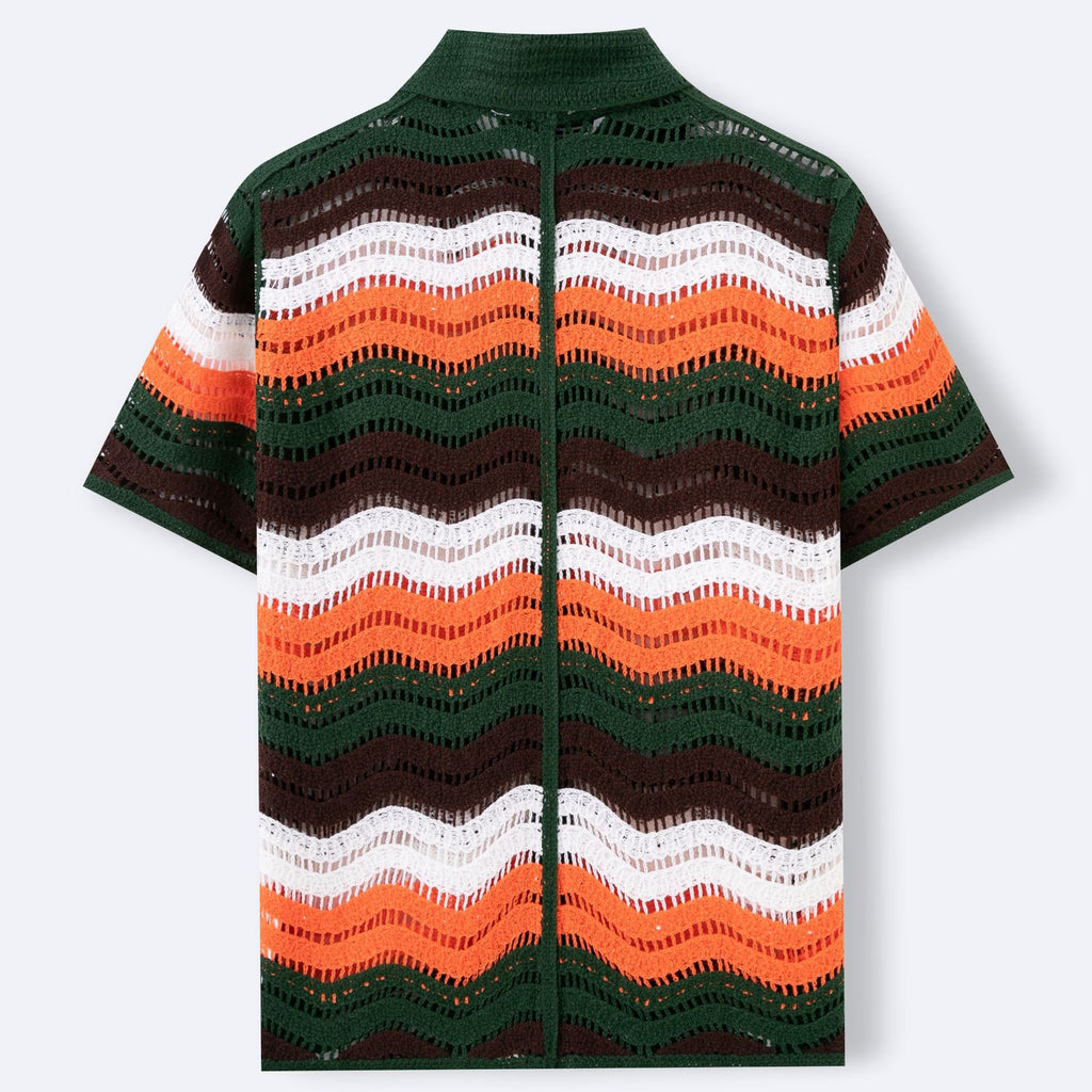 Men's Lapel Short-Sleeve Crochet Polo Shirt