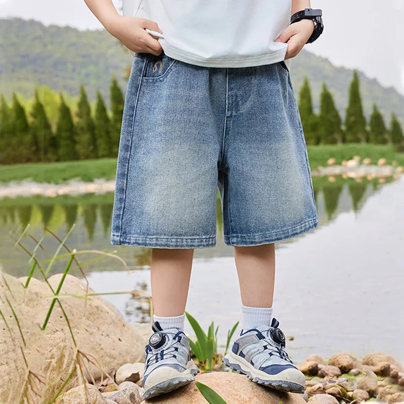 UNITIM Summer Junior Boys Shorts Cotton Letter Print Children Boys Denim Shorts Handsome 3-14Y Kids Boys Shorts Teens Boy Jeans