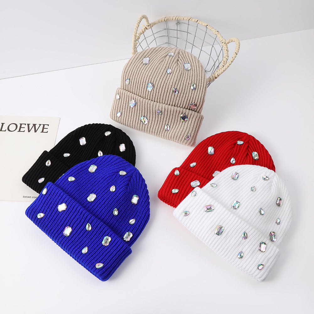 Multi-purpose Rhinestone-decorated Knit Hat