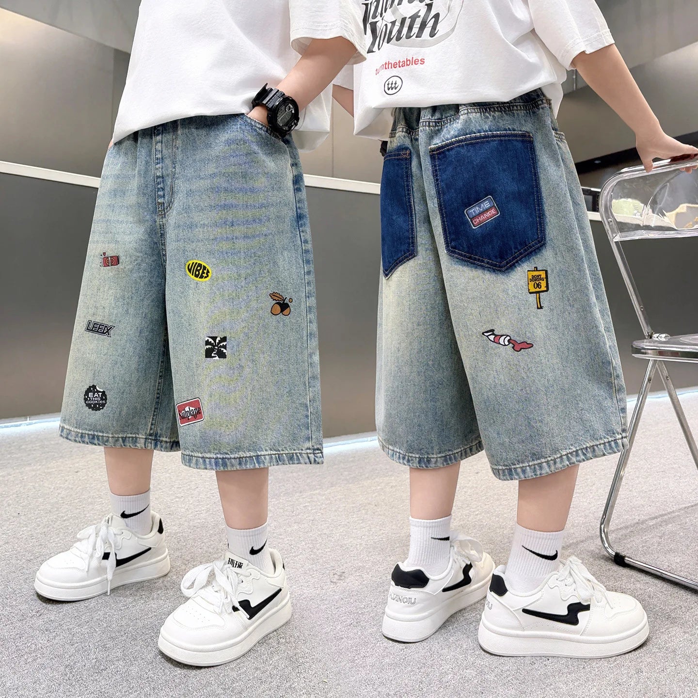 Elegant Kids Boy Summer Denim Shorts High Quality Trendy brand Children Casual Shorts Bottoms Mini Jeans With print  For Teen