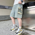 2025 New Summer Kids Child Fashion Jeans Shorts with Camouflage Pocket for Teens Boy Casual Straight Fit Denim Camo Shorts