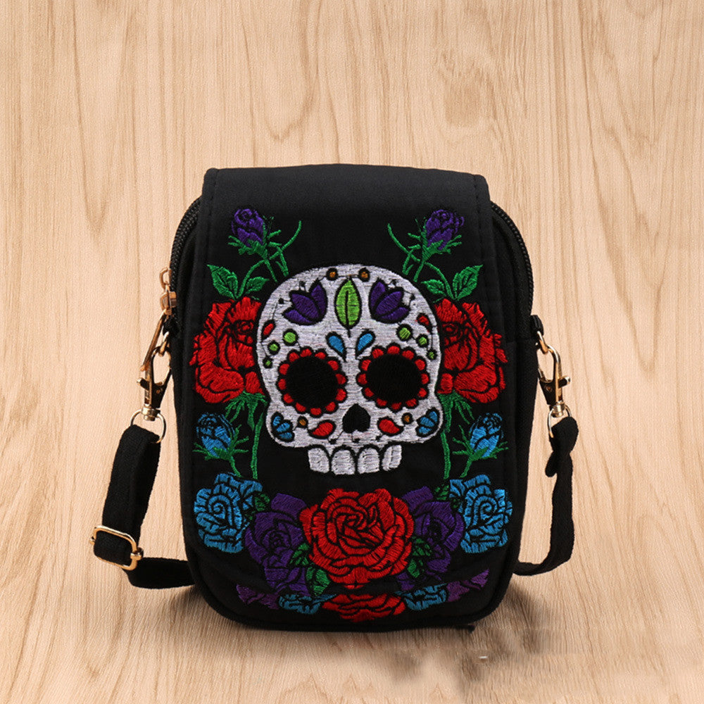 Skull Embroidered Wallet Crossbody Bag Ethnic Style Embroidered Women's Canvas