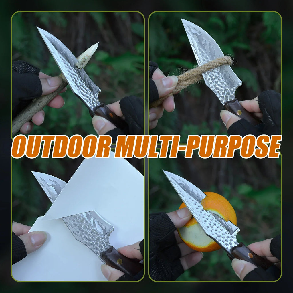 Damascus outdoor fixed blade knife Outdoor Knife with Leather Sheath