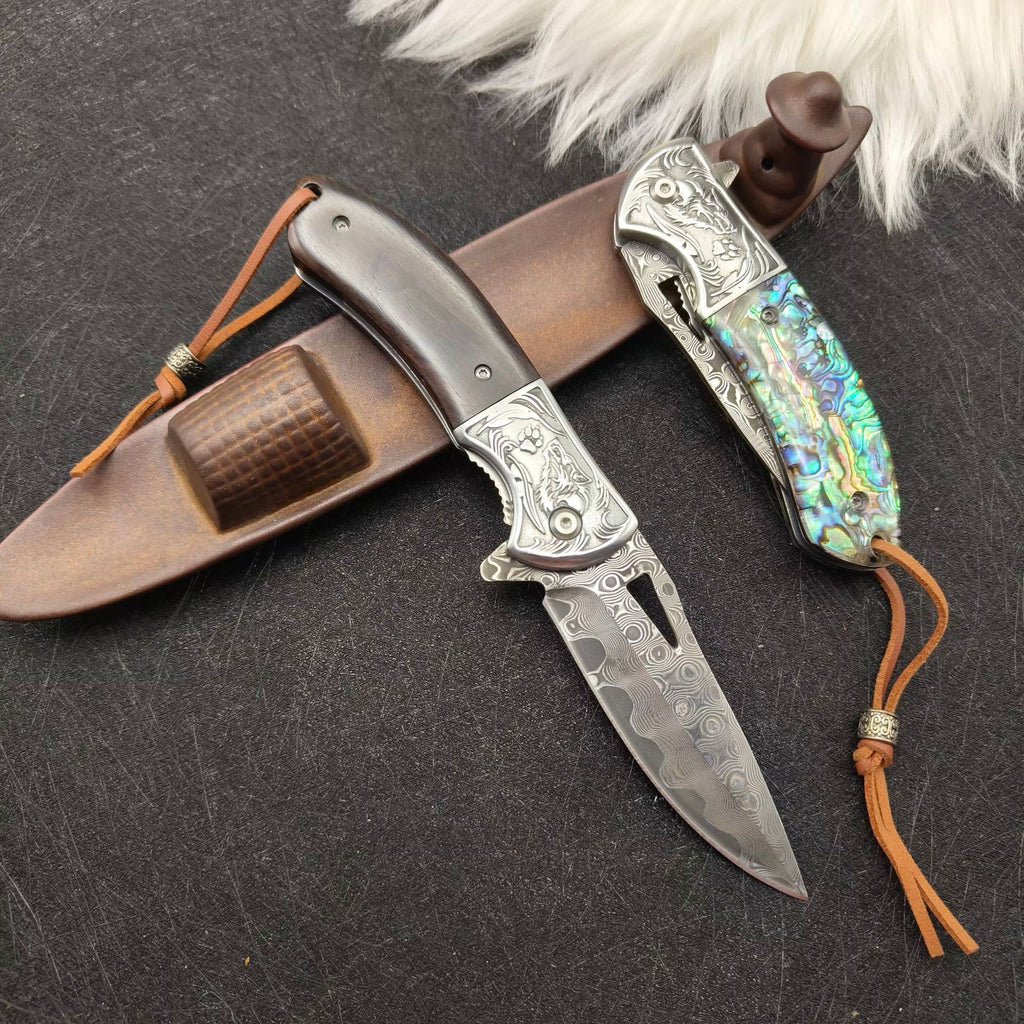 Damascus Steel Outdoor Folding Knife Portable Fruit Knife Sharp