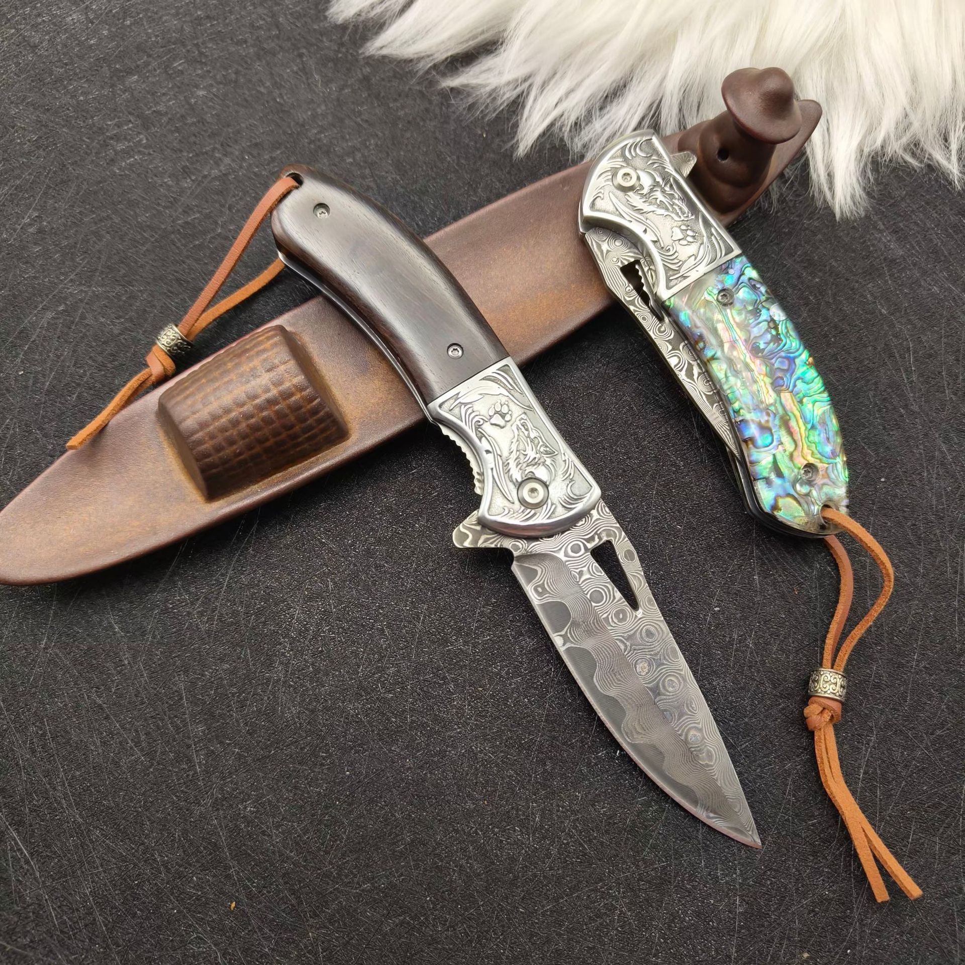 Damascus Steel Outdoor Folding Knife Portable Fruit Knife Sharp