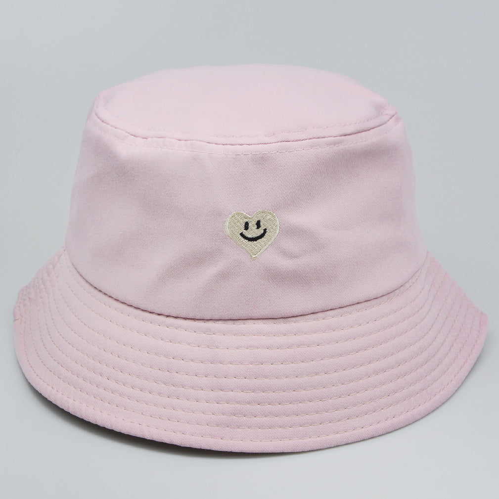 Women's Single-color Embroidered Heart-shaped Smiling Face Pattern Fashion And Simple Style Fishing Hat, Suitable For Daily Commuting, Outdoor Sun Protection, Shopping And Traveling.