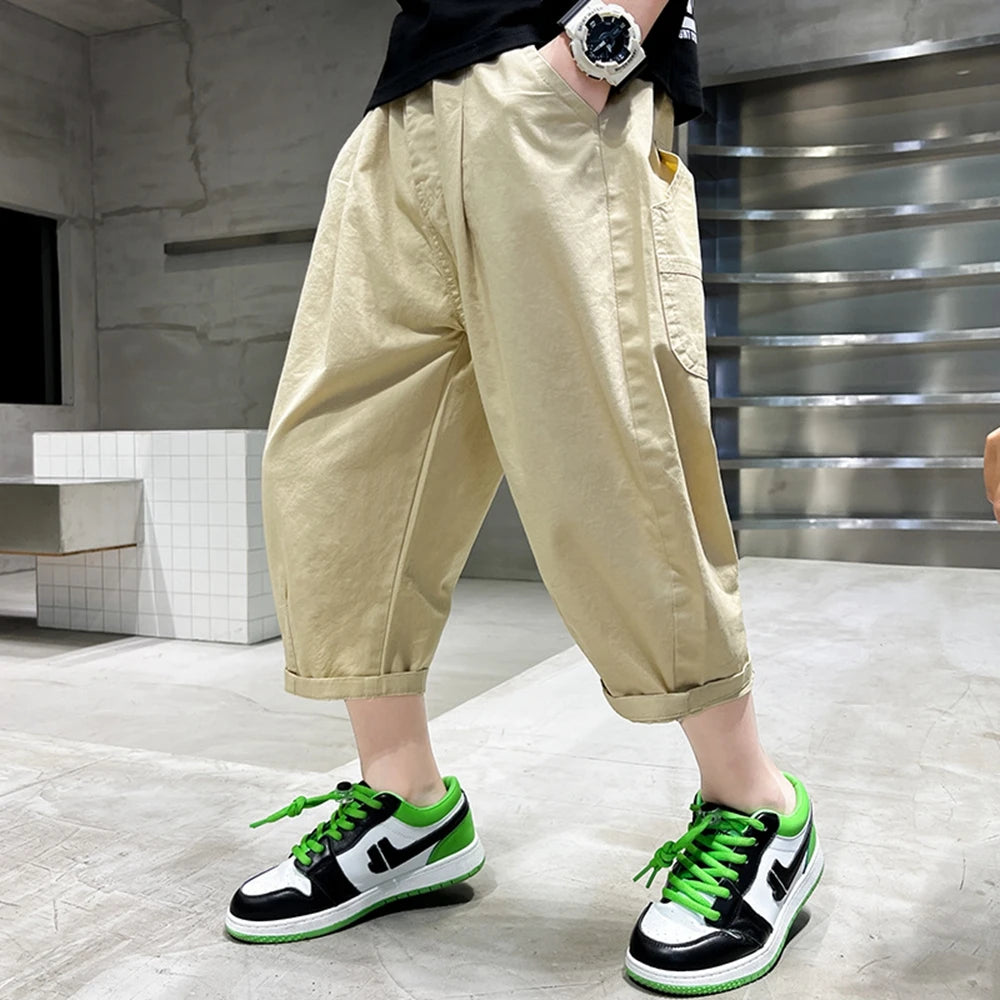 Teen Children's Shorts 2025 Summer New Kids Denim pants thin pants large children loose Boys with five Quarter pants 4-15Years