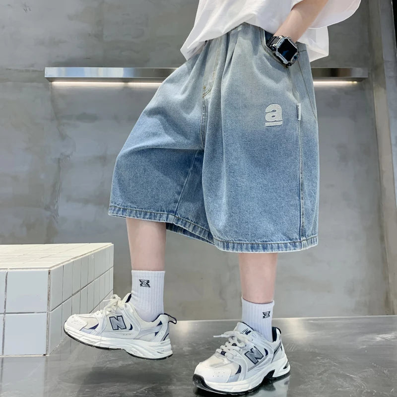 Boys Loose Fit Gradient Summer Shorts Teens Child Casual Knee-Length Jeans Pants 5 7 9 11 13 14 Y Classic Kids Denim Shorts