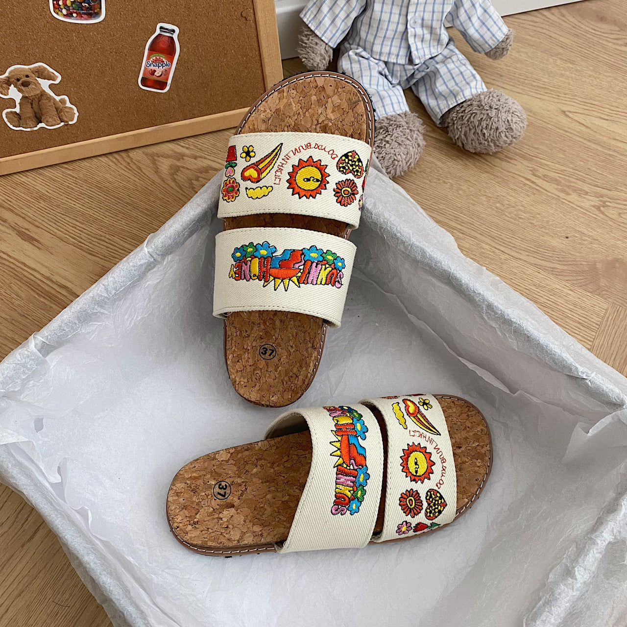 Women's Cork Sole Summer Embroidered Sandals