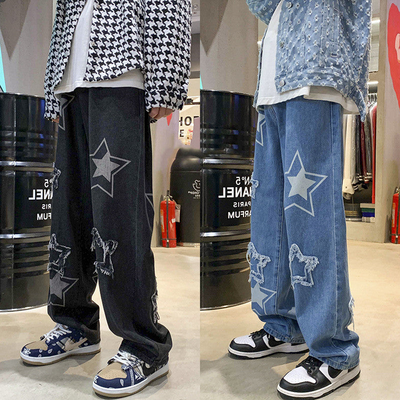 Embroidered Jeans Loose Five-pointed Star