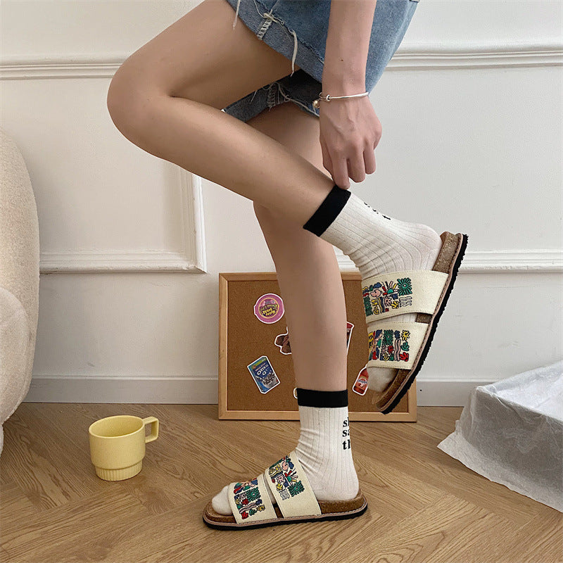 Women's Embroidered Sandals Cork Sole Special-interest Design