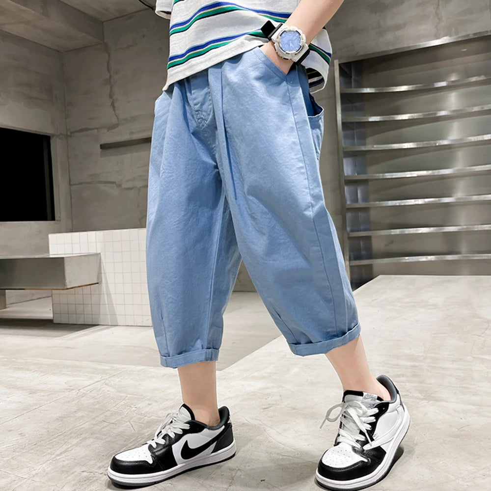 Teen Children's Shorts 2025 Summer New Kids Denim pants thin pants large children loose Boys with five Quarter pants 4-15Years