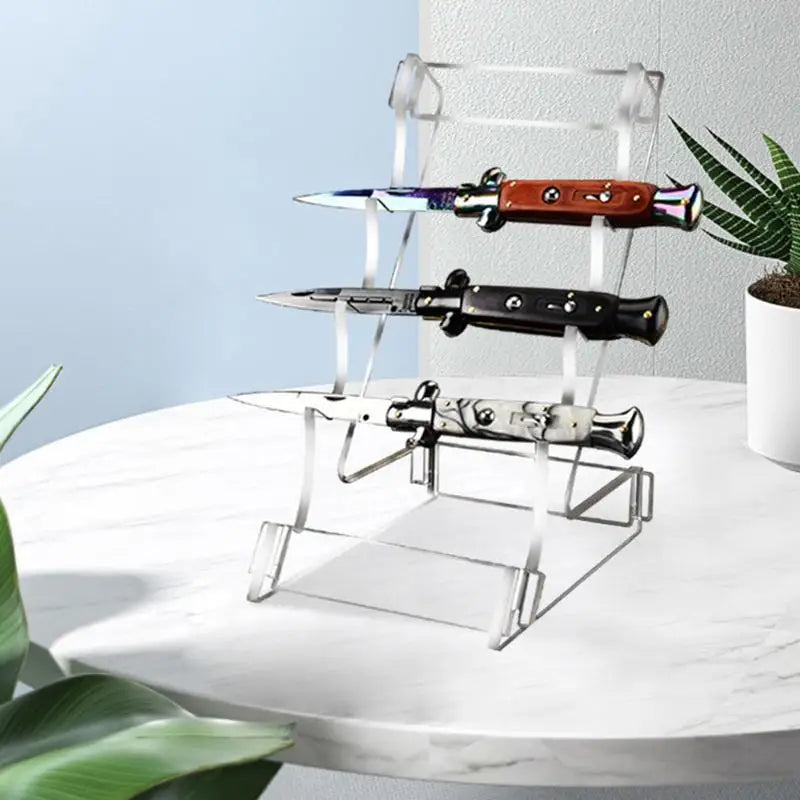 1pc Acrylic Knife Display Stands Pocket Knives Holder 3 Tier Clear Acrylic Hunting Survival Knife Folding Knife Display Rack