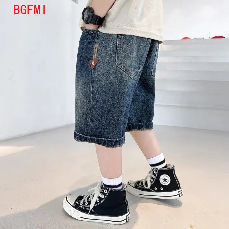 Teen Boys Korean Style Denim Shorts Child Casual Straight Jeans Capris Kids Summer Calf Pants 4-14Y Teenage Casual Short Pants